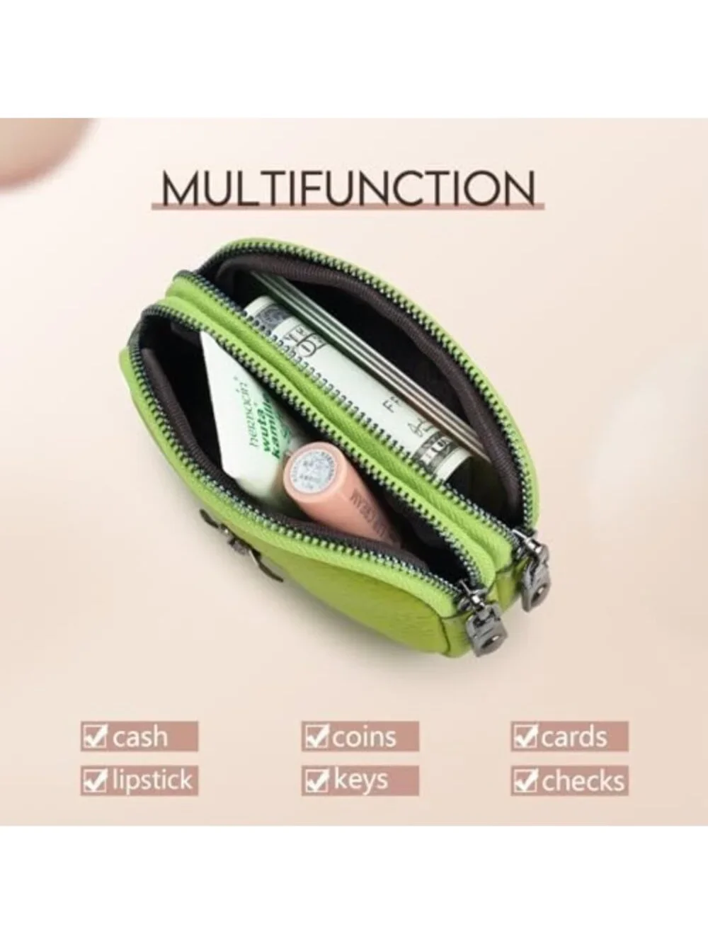 Stylish Women's Leather Coin Purse | Small Wallet & Change Pouch in Yellow Green